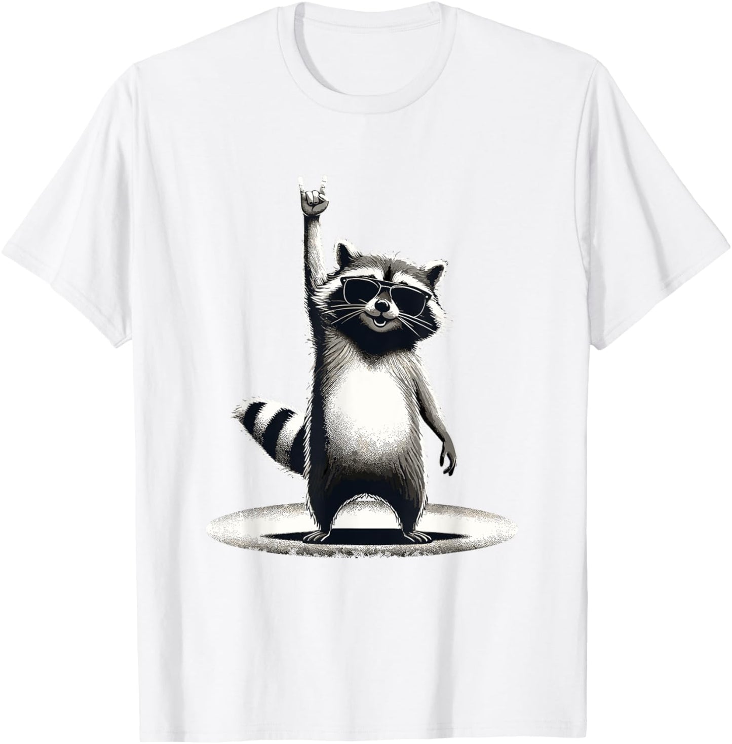 Retro Raccoon Rock Music Gift Men Children Women Funny Raccoon T-Shirt, black
