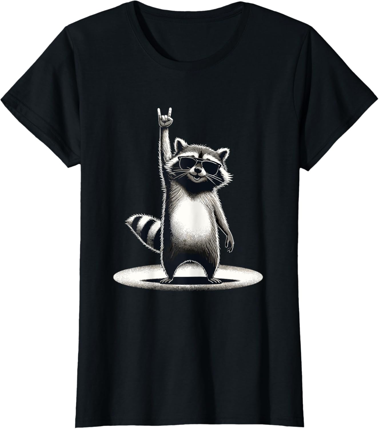 Retro Raccoon Rock Music Gift Men Children Women Funny Raccoon T-Shirt, black