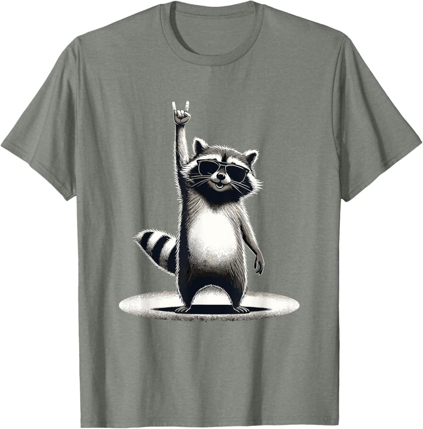 Retro Raccoon Rock Music Gift Men Children Women Funny Raccoon T-Shirt, black
