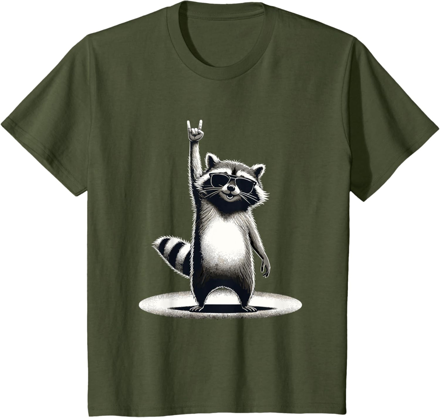 Retro Raccoon Rock Music Gift Men Children Women Funny Raccoon T-Shirt, black
