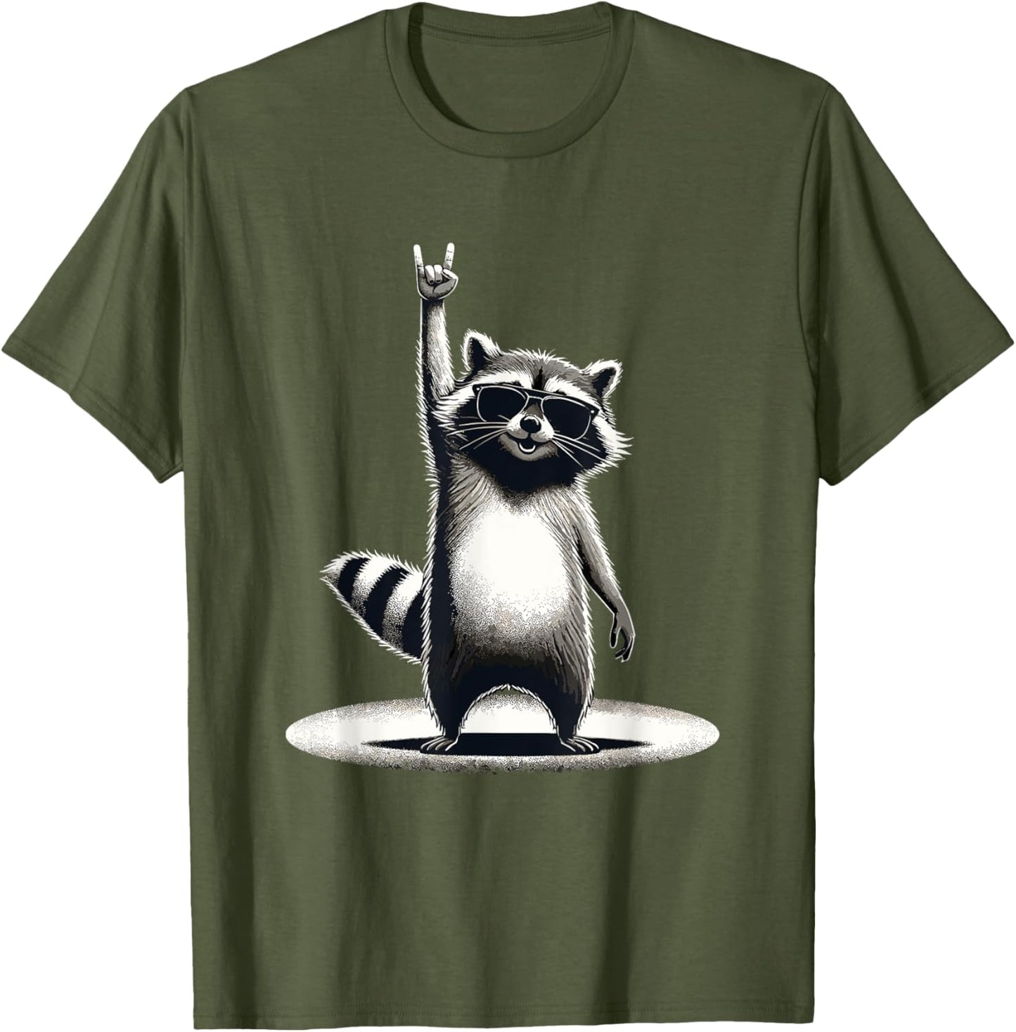 Retro Raccoon Rock Music Gift Men Children Women Funny Raccoon T-Shirt, black