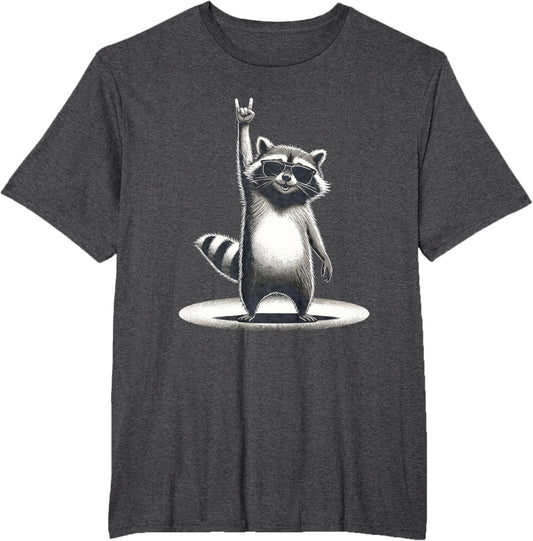 Retro Raccoon Rock Music Gift Men Children Women Funny Raccoon T-Shirt, black